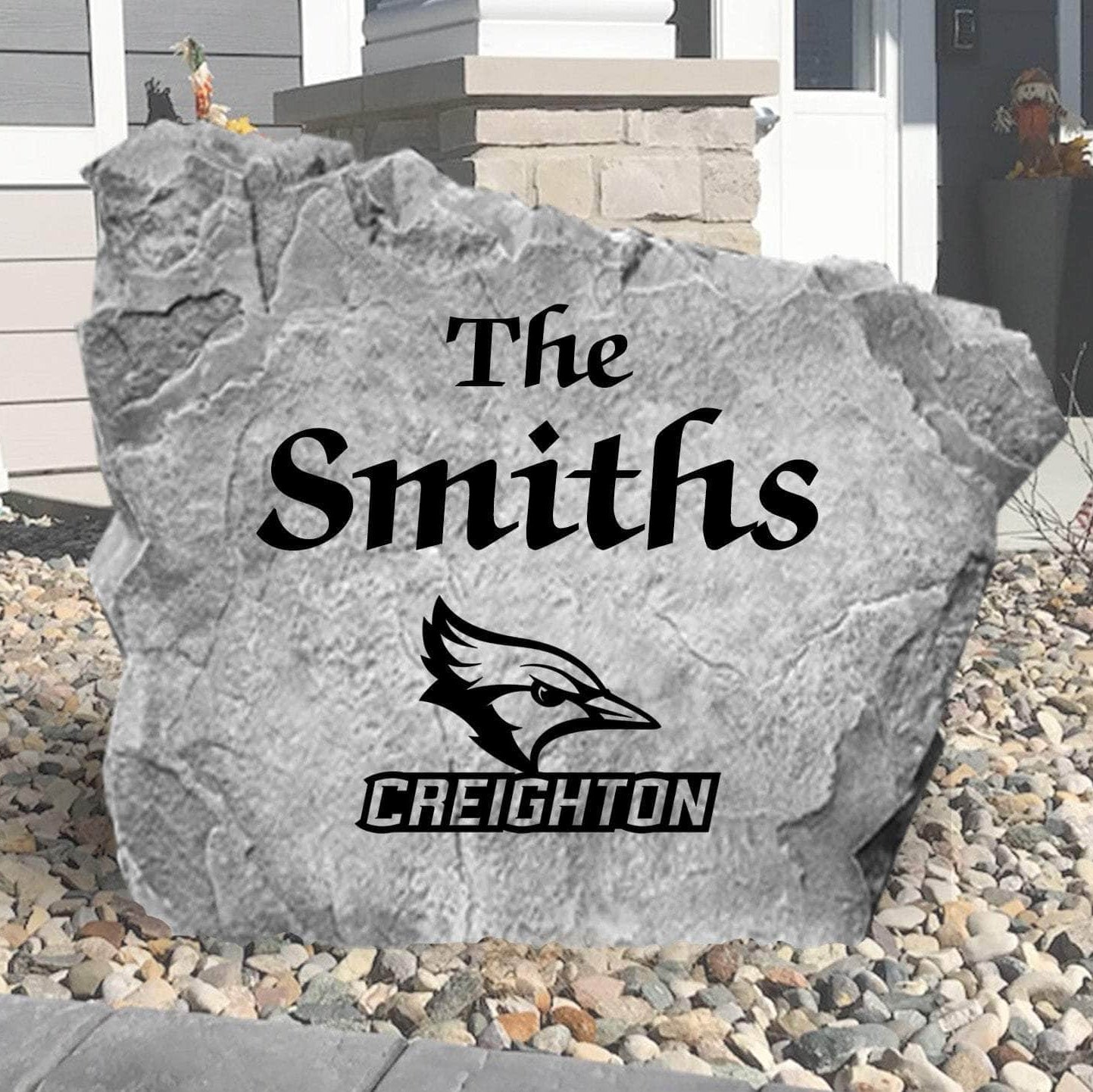 Officially licensed Creighton Bluejays family name plaque crafted from durable concrete, showcasing custom engraving with timeless collegiate style.