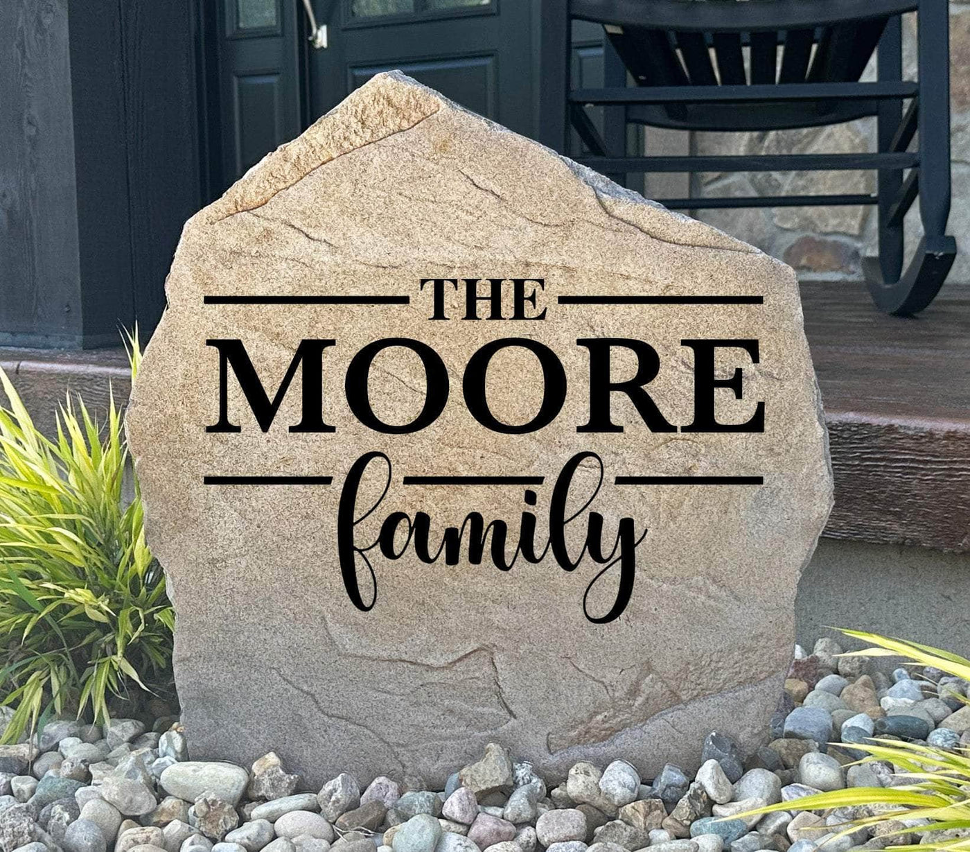 Personalized family stone with engraved last name design