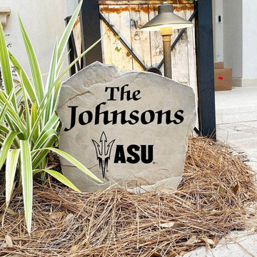 Handcrafted in the USA, this Arizona State University Name Stone features officially licensed collegiate artwork with deep precision engraving. Available in Sandstone and Greystone finishes for lasting outdoor durability.