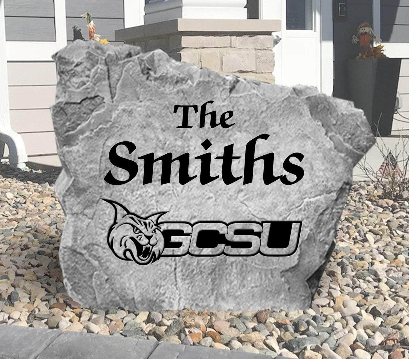 Custom Georgia College engraved name stone for yard décor.