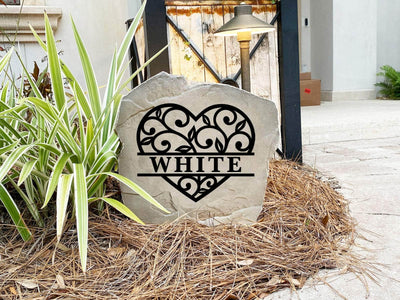 Romantic custom heart monogram stone for landscaping, garden beds, or entryways.