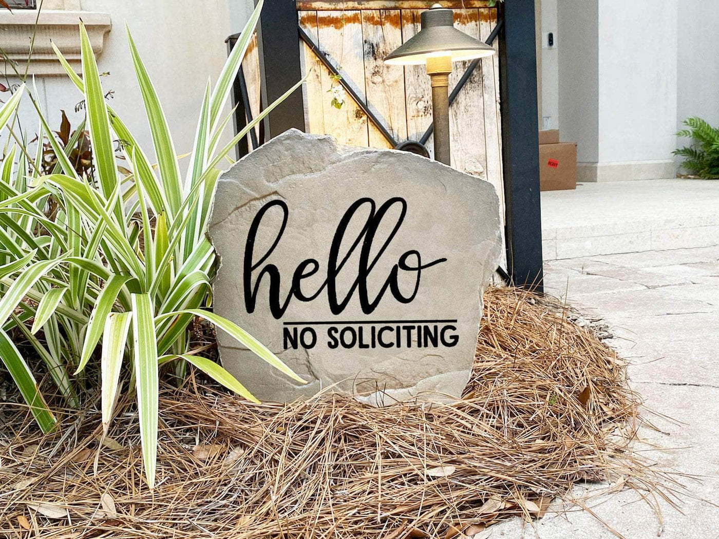 Personalized no soliciting rock for front porch or garden decor