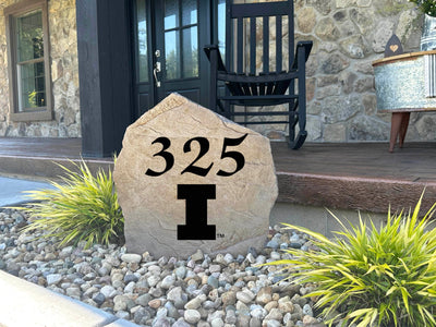 Custom outdoor Illinois address stone sign for personalized home decoration.
