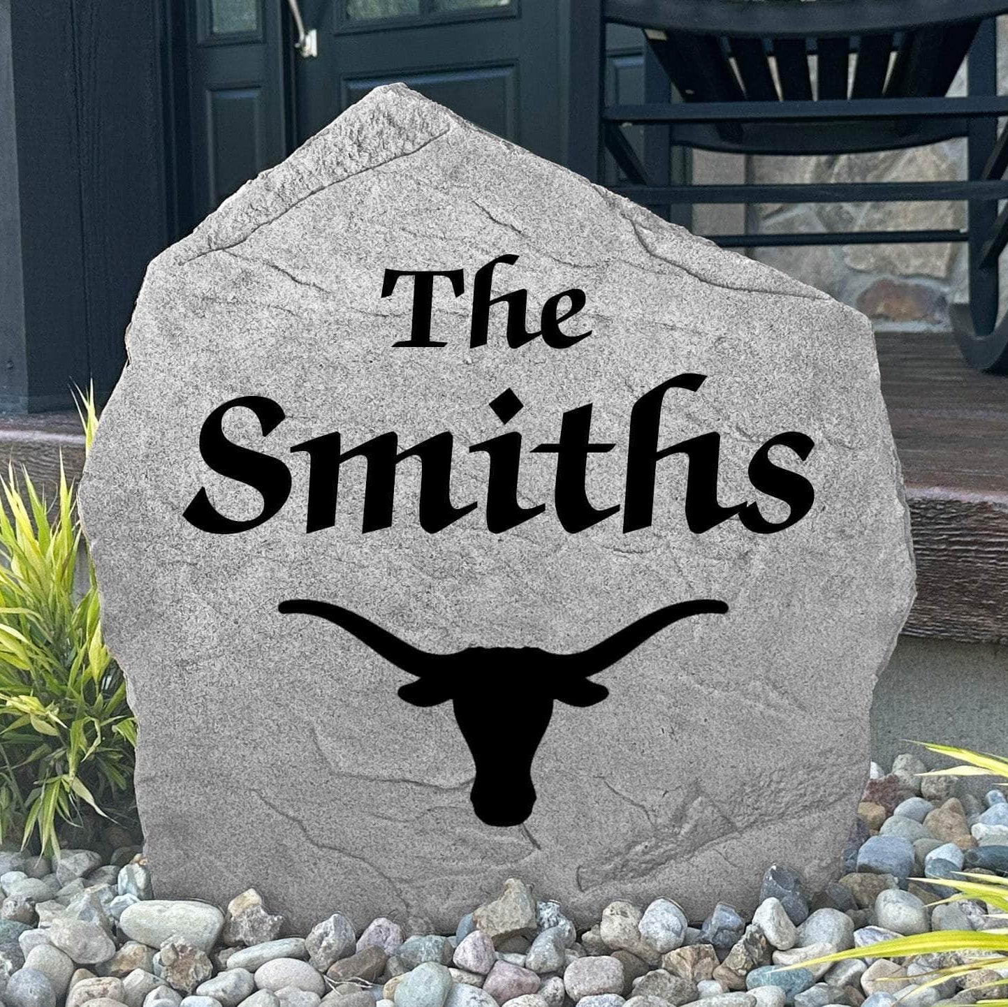 Officially licensed Texas Longhorns family name plaque crafted from durable concrete, showcasing custom engraving with timeless outdoor appeal.