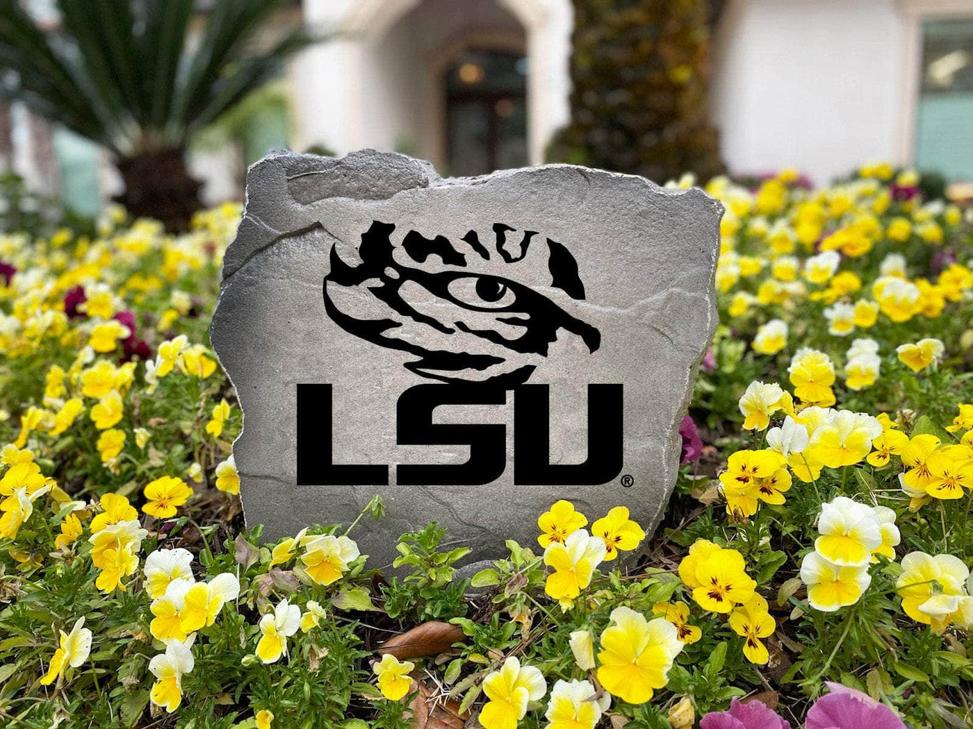 Custom engraved LSU logo rock for homeowners