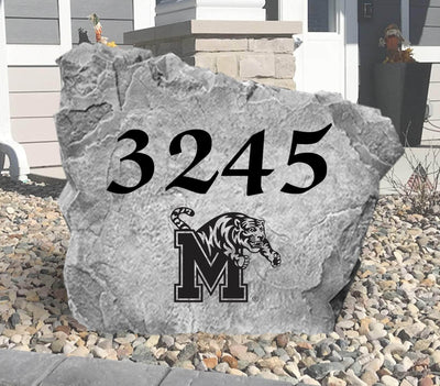 Custom Memphis Tigers address rock for outdoor landscaping décor.
