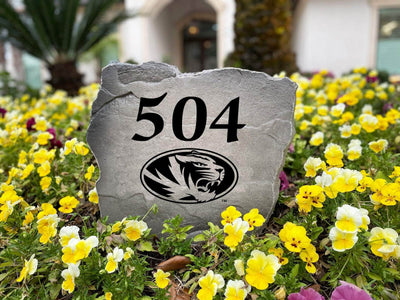 Unique Missouri address rock sign with engraved numbers for home or garden.