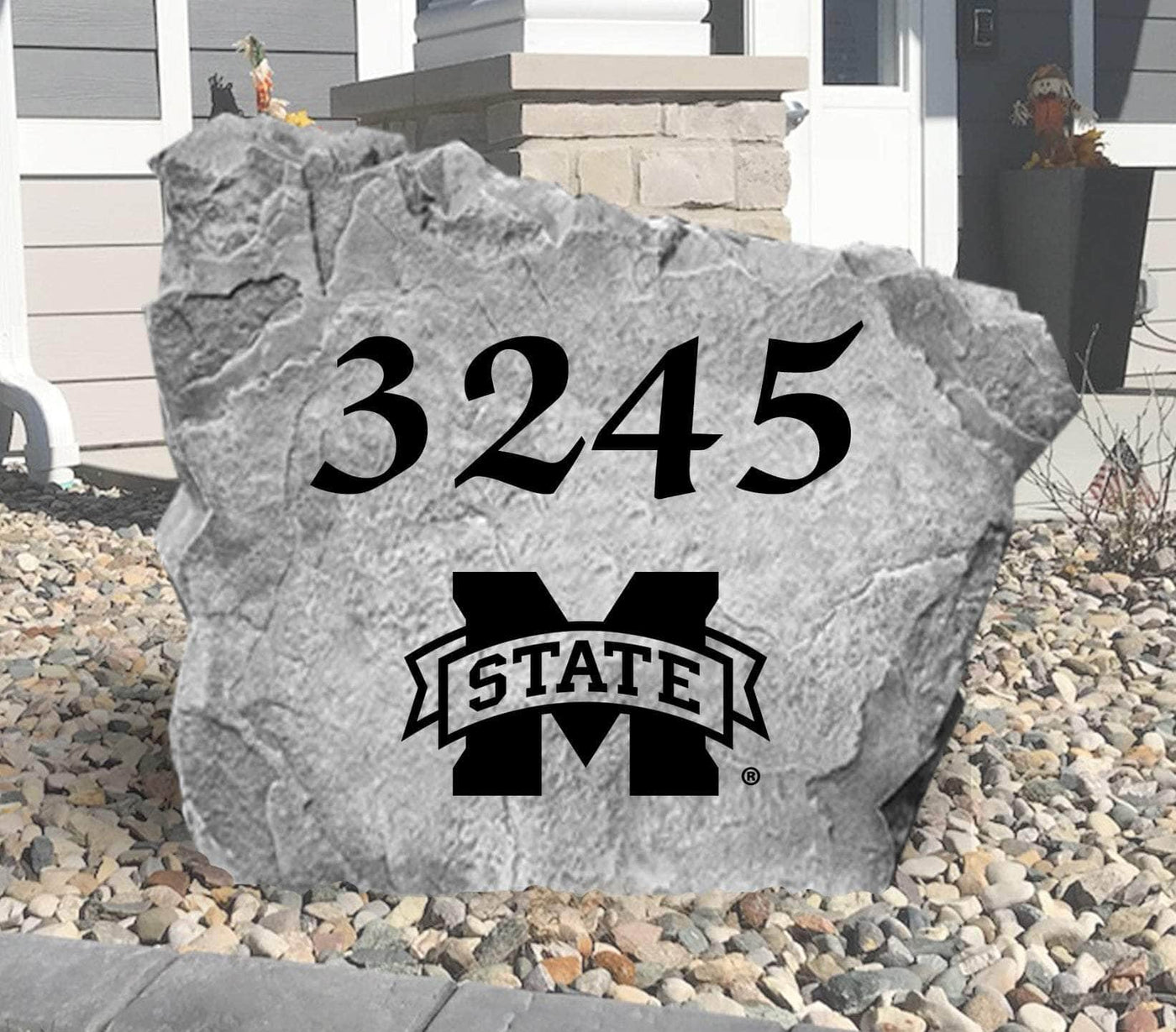 Custom MSU Bulldogs address rock with engraved street numbers