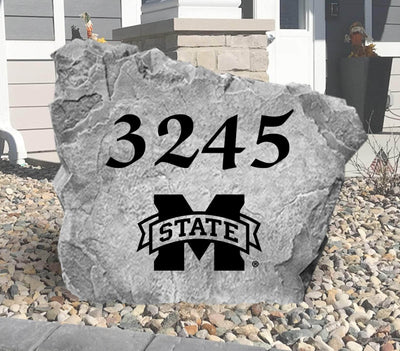 Custom MSU Bulldogs address rock with engraved street numbers