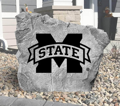 Engraved MSU Bulldogs logo stone for decorative yard display