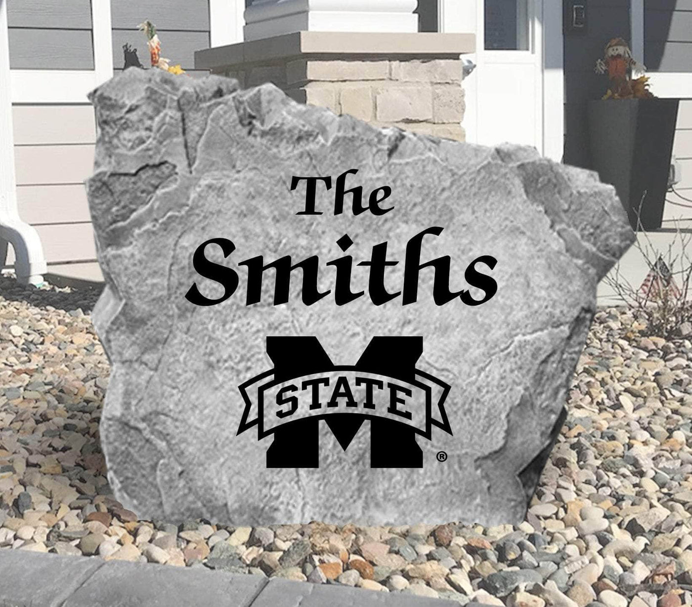 Custom MSU Bulldogs name rock with engraved design