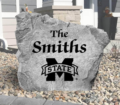 Custom MSU Bulldogs name rock with engraved design