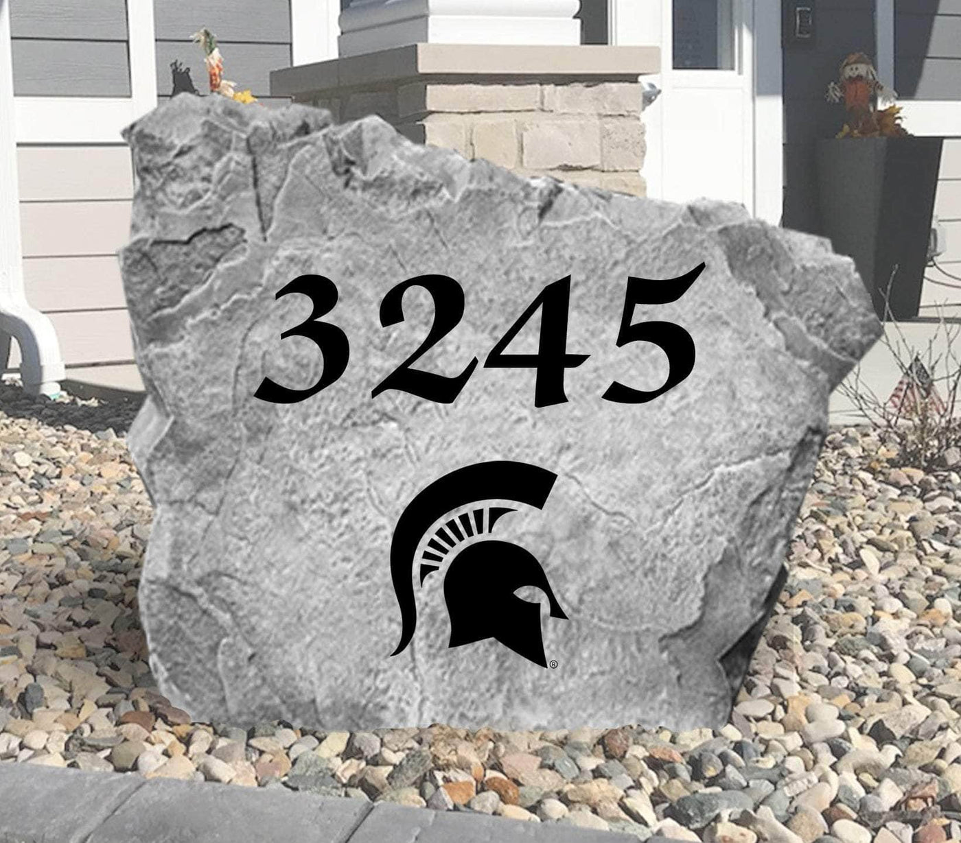 Outdoor MSU Spartans address marker stone for yard display