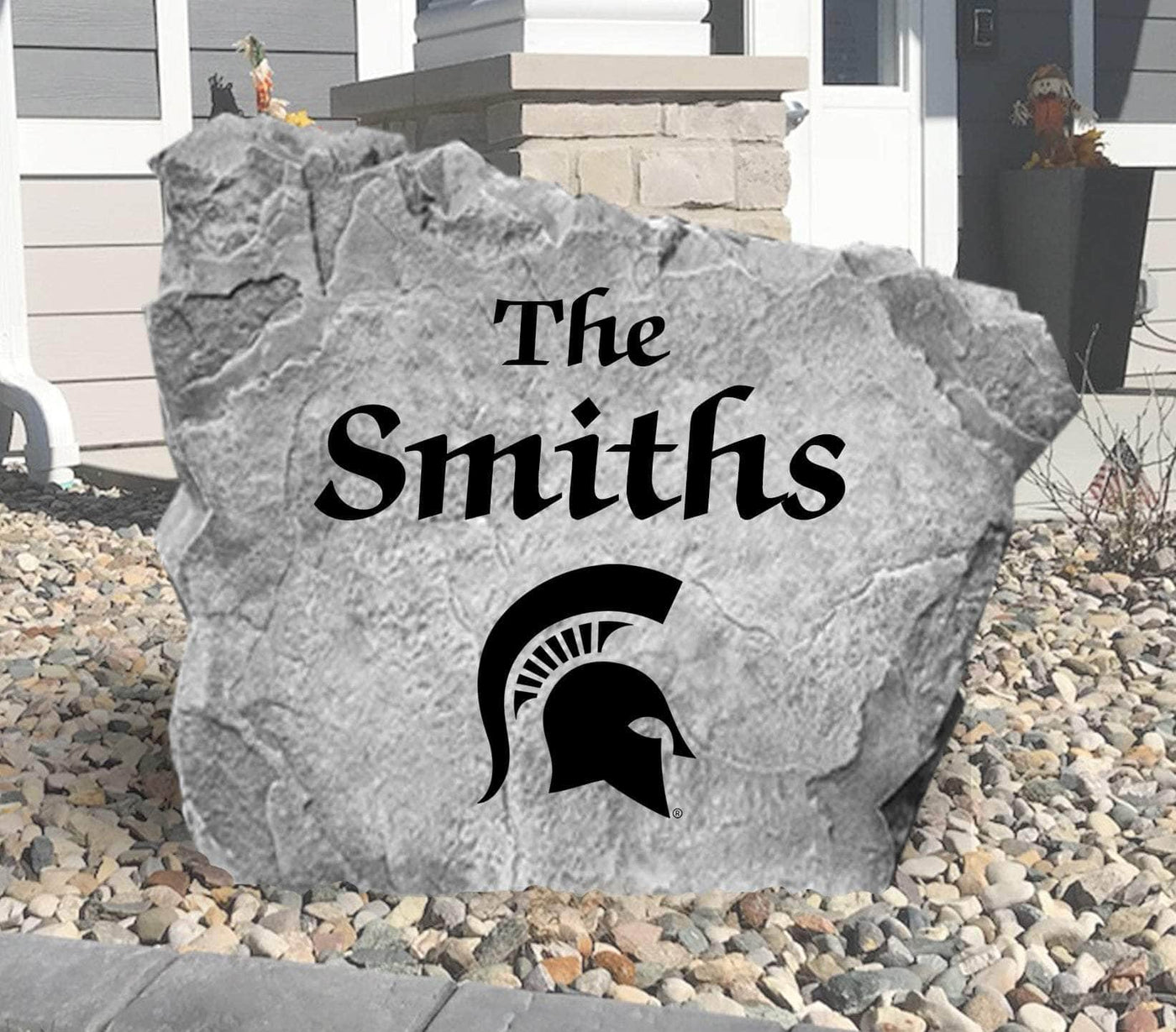 Personalized MSU Spartans name rock for outdoor garden décor
