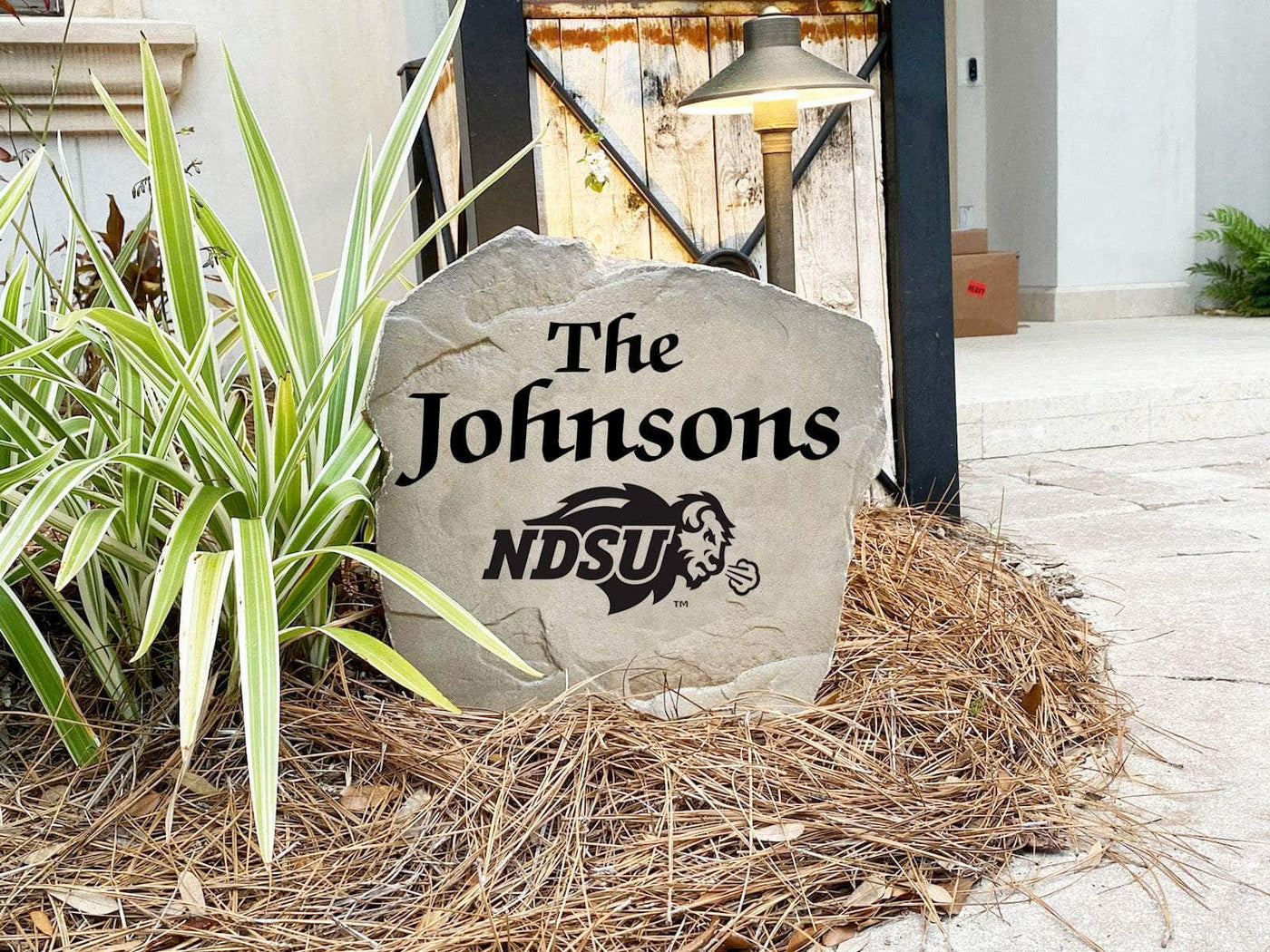 Outdoor NDSU name marker stone for alumni and fans