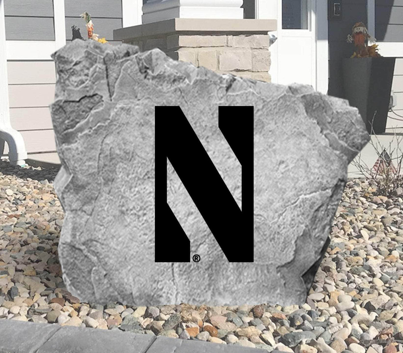 Outdoor Northwestern Wildcats logo rock for garden or entryway