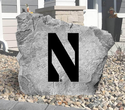 Outdoor Northwestern Wildcats logo rock for garden or entryway