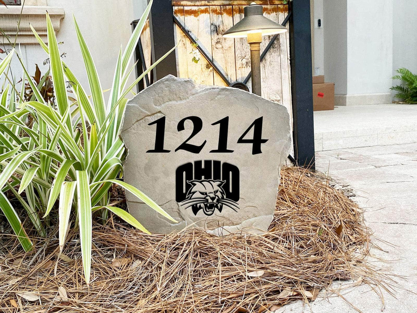 Personalized Ohio University address marker stone.
