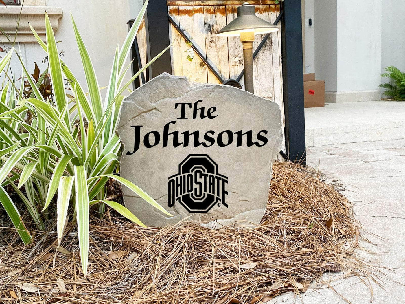 Personalized OSU stone featuring family name