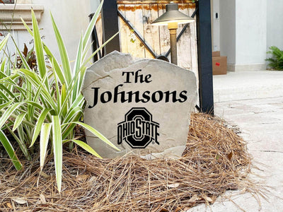 Personalized OSU stone featuring family name