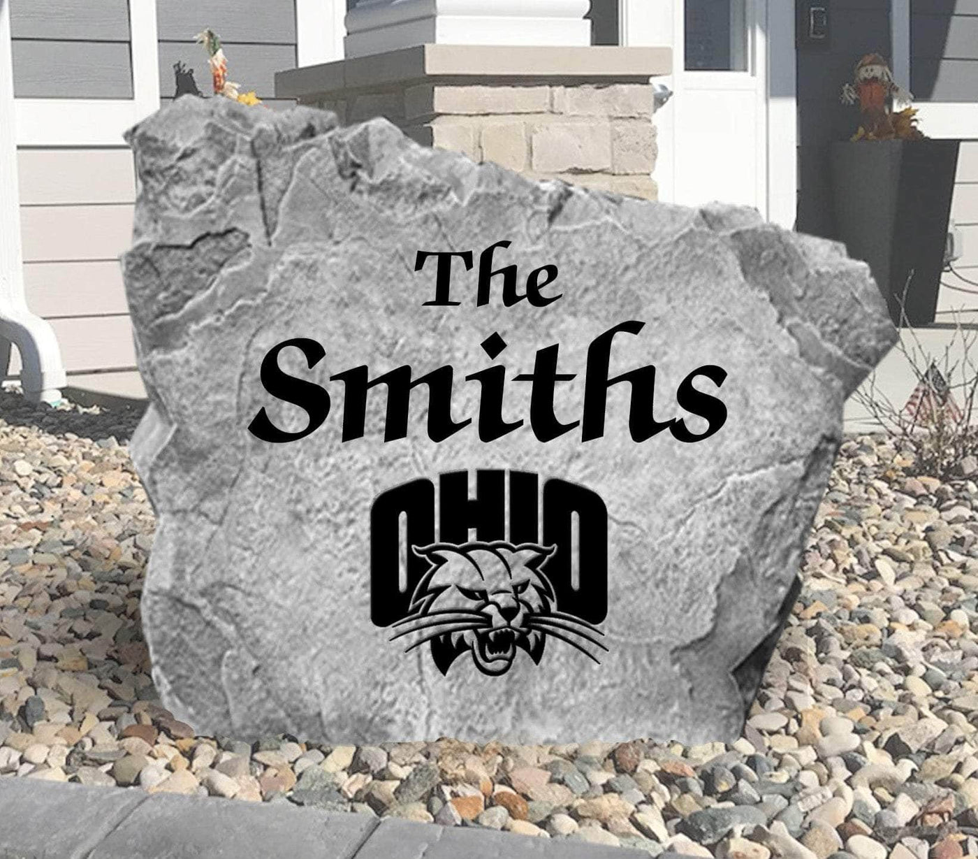 Personalized Ohio Bobcats name rock for landscaping décor.