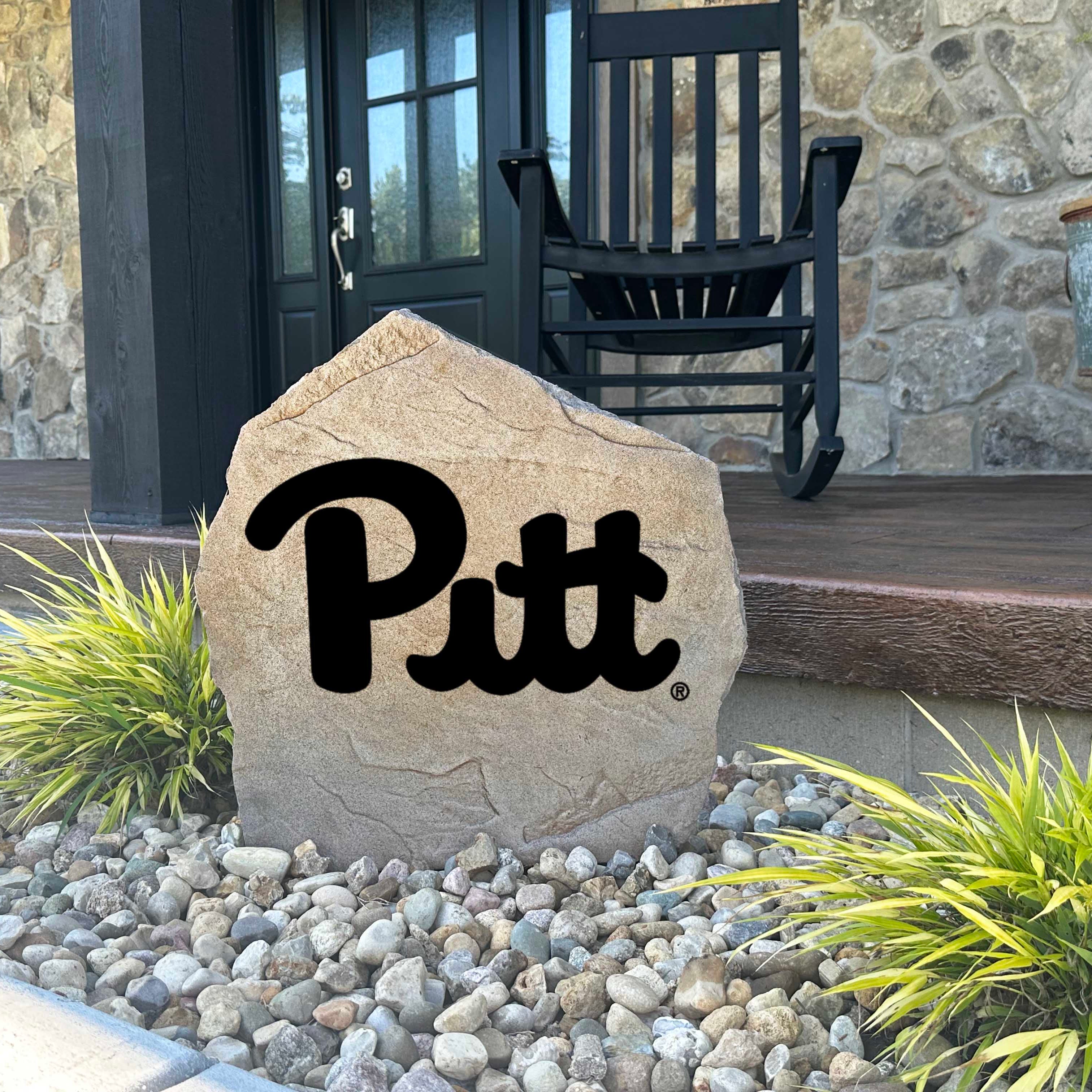 Decorative Pittsburgh Panthers garden stone featuring the official university logo permanently engraved into durable stone. An eye-catching addition to patios, fan spaces, outdoor kitchens, and landscape borders.