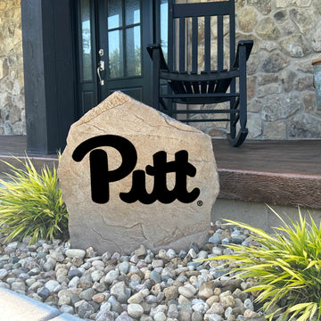 Decorative Pittsburgh Panthers garden stone featuring the official university logo permanently engraved into durable stone. An eye-catching addition to patios, fan spaces, outdoor kitchens, and landscape borders.