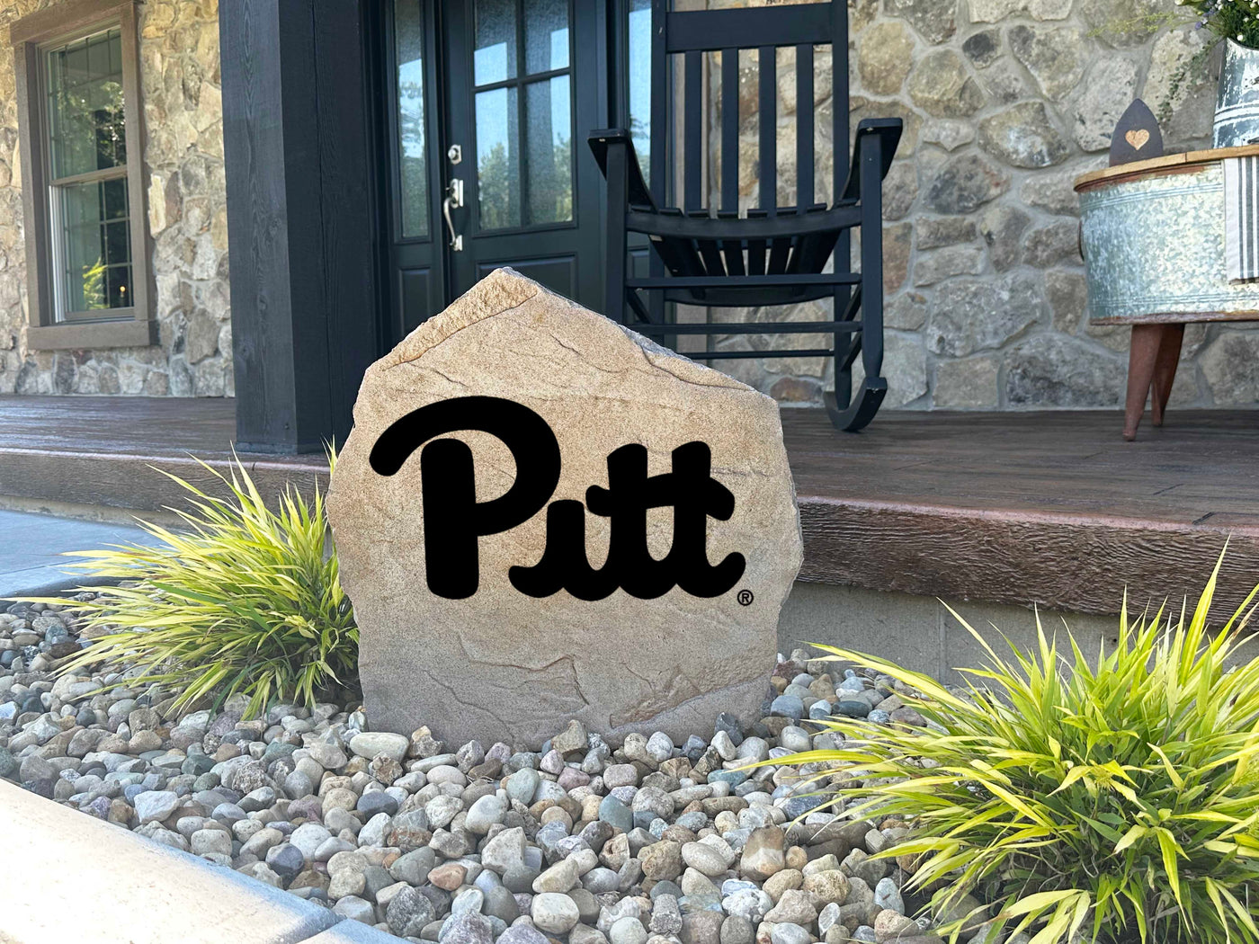 Custom engraved Pitt logo marker for yard or garden