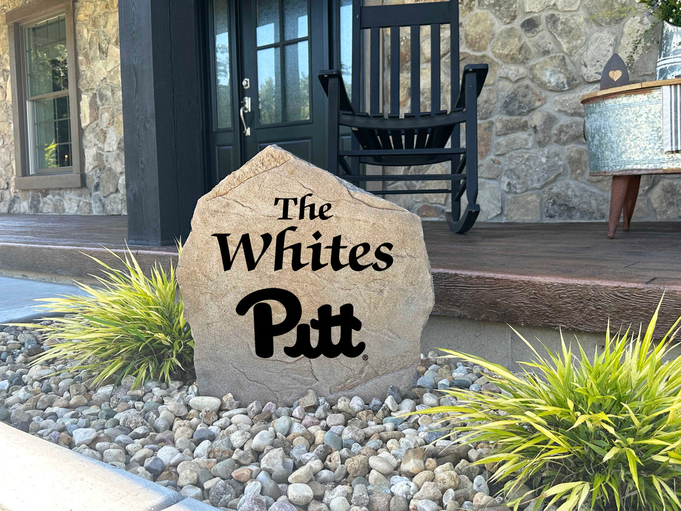 Custom engraved Pitt Panthers name marker for garden or yard