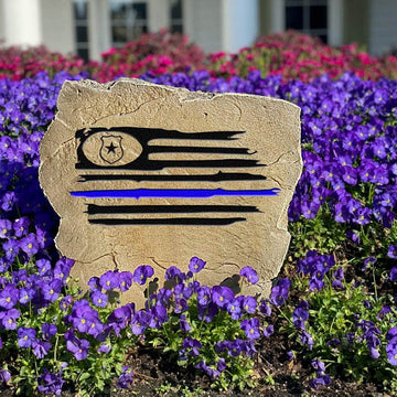 Patriotic Police Flag landscape stone featuring a law enforcement-inspired design, perfect for front yards, memorial gardens, and outdoor displays.