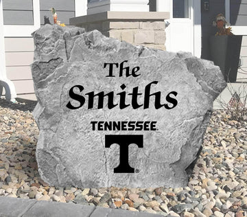 Custom Tennessee Volunteers Name Stone featuring the official university logo and your personalized family name. A beautiful landscape accent for gardens, patios, front entryways, and flower beds.
