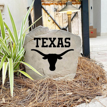 Texas Longhorns concrete logo plaque crafted from durable concrete, showcasing legendary school pride with timeless outdoor style and lasting beauty.