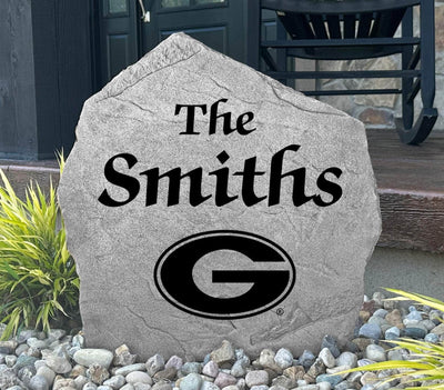 Engraved family name rock with University of Georgia emblem