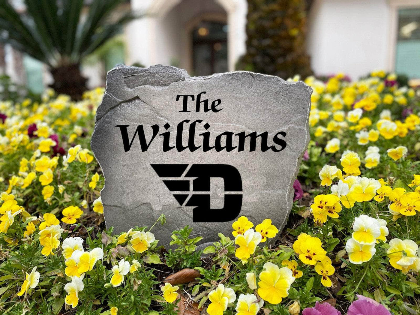 University of Dayton landscape stone with custom engraving.