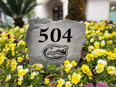 Decorative Florida Gators address sign stone for landscaping and home entry.