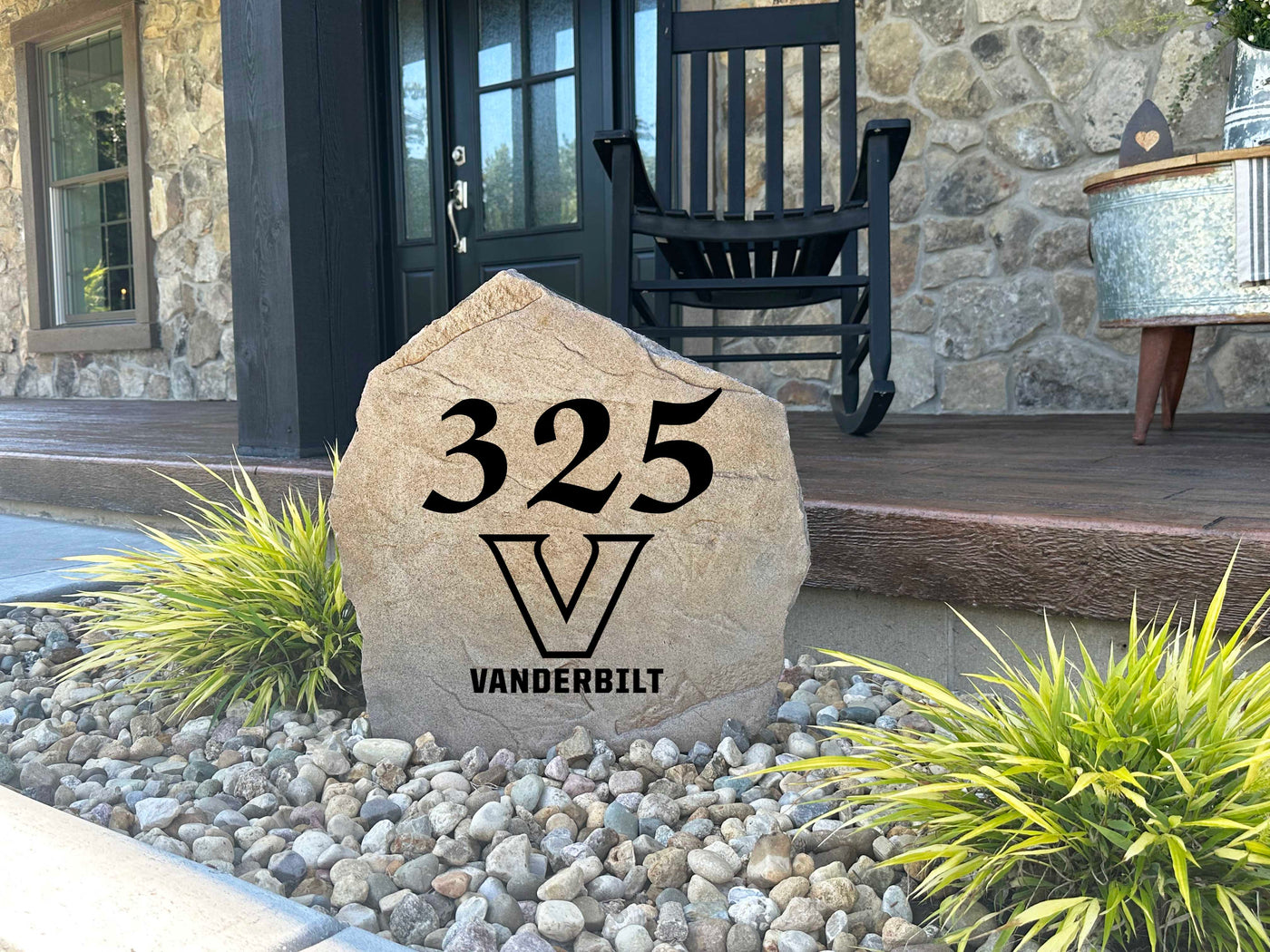 Custom landscaping marker stone with Vanderbilt University address design