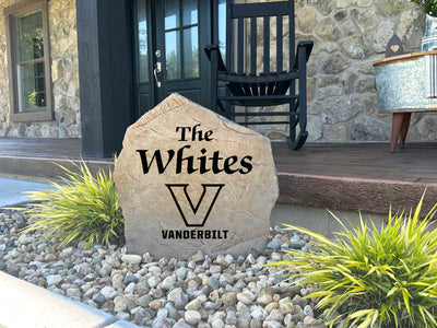 Custom landscaping marker stone with Vanderbilt University name design