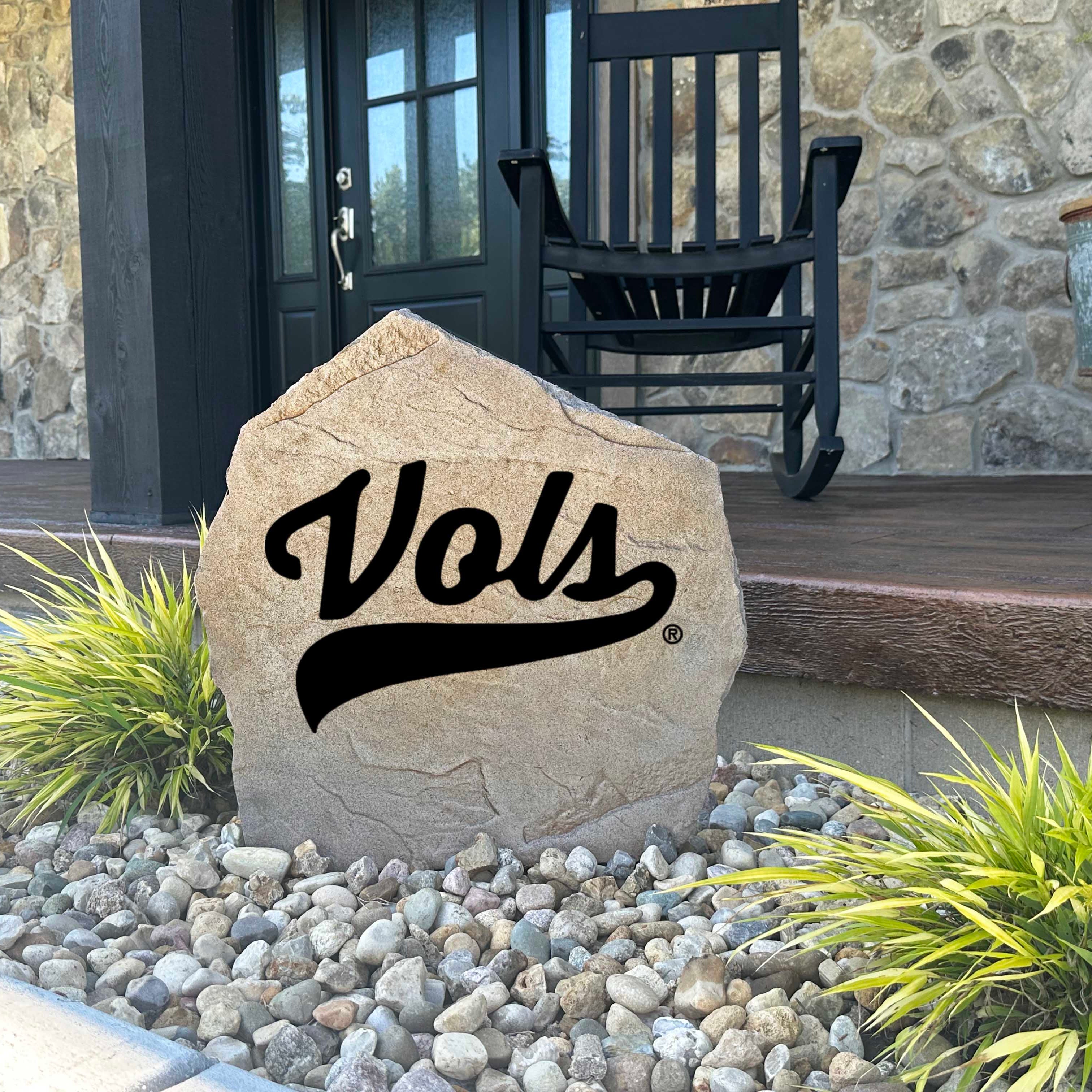 Decorative Tennessee Volunteers garden stone featuring the official university logo permanently engraved into durable stone. An eye-catching addition to patios, fan spaces, outdoor kitchens, and landscape borders.