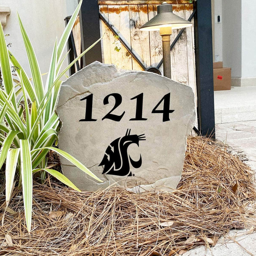 Handcrafted Washington State University Address Stone proudly made in the USA with deeply engraved house numbers and officially licensed collegiate artwork. Available in Sandstone and Greystone finishes for long-lasting outdoor beauty.