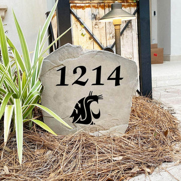 Handcrafted Washington State University Address Stone proudly made in the USA with deeply engraved house numbers and officially licensed collegiate artwork. Available in Sandstone and Greystone finishes for long-lasting outdoor beauty.