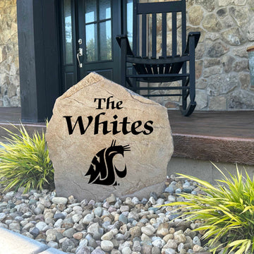 Decorative Washington State University family name stone designed for loyal Cougars fans, alumni, and graduates. This personalized outdoor stone enhances curb appeal while proudly displaying your school spirit in gardens, walkways, and outdoor living spaces.