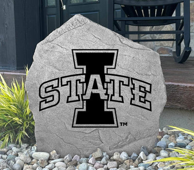 Decorative stone engraved with ISU logo