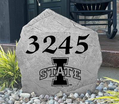 House number stone with Iowa State Cyclones emblem