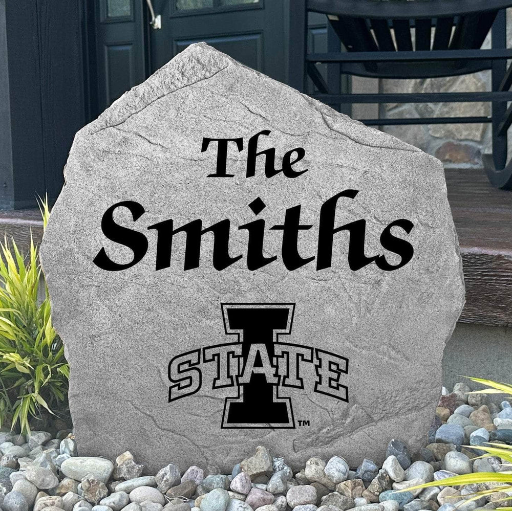 Personalized Iowa State Cyclones Name Stone featuring the official Iowa State University logo and your custom family name. A beautiful addition to gardens, front walkways, patios, landscape beds, and entryways.