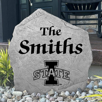 Personalized Iowa State Cyclones Name Stone featuring the official Iowa State University logo and your custom family name. A beautiful addition to gardens, front walkways, patios, landscape beds, and entryways.