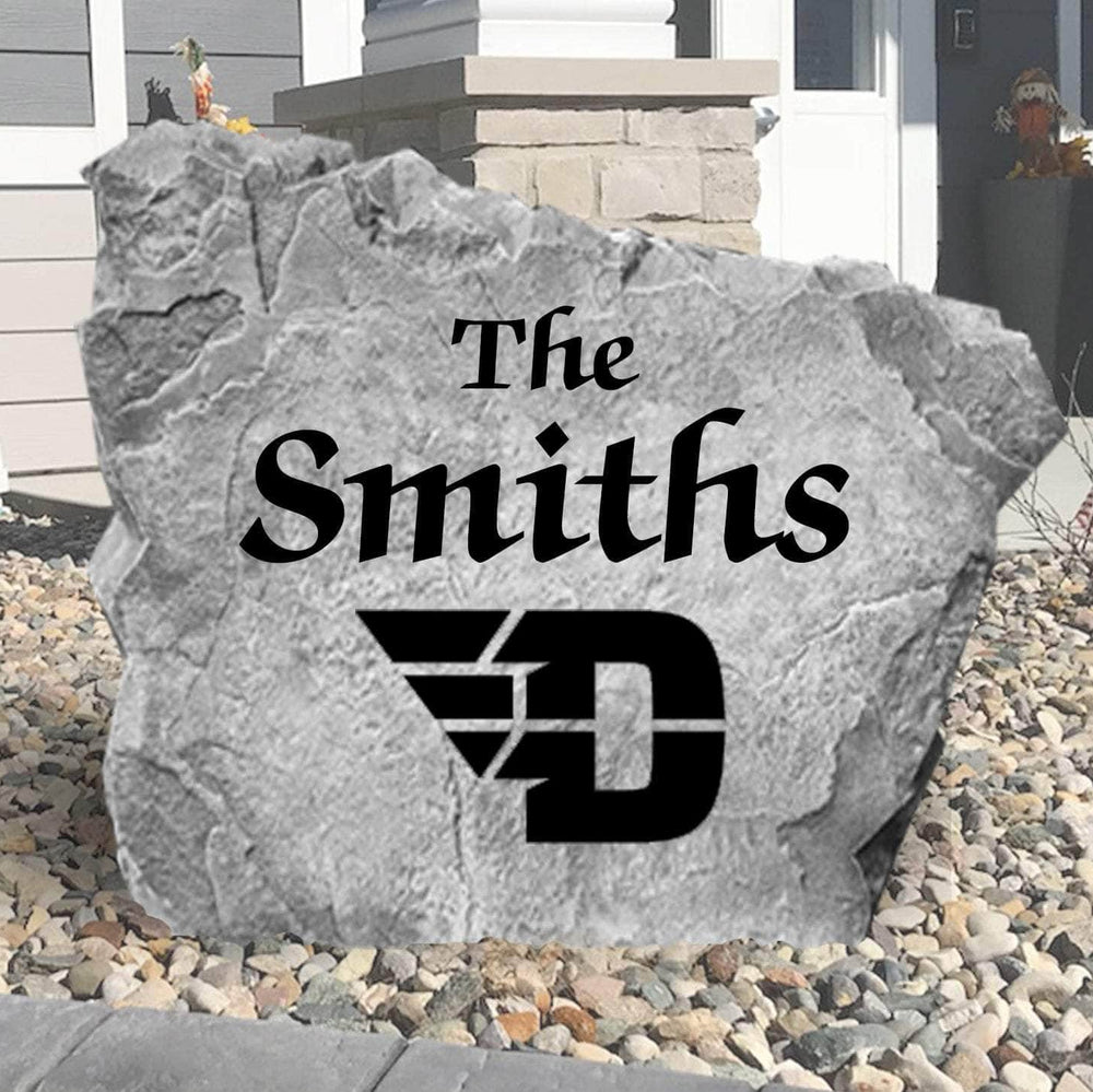 Officially licensed Dayton Flyers family name plaque crafted from durable concrete, showcasing custom engraving with timeless collegiate elegance.