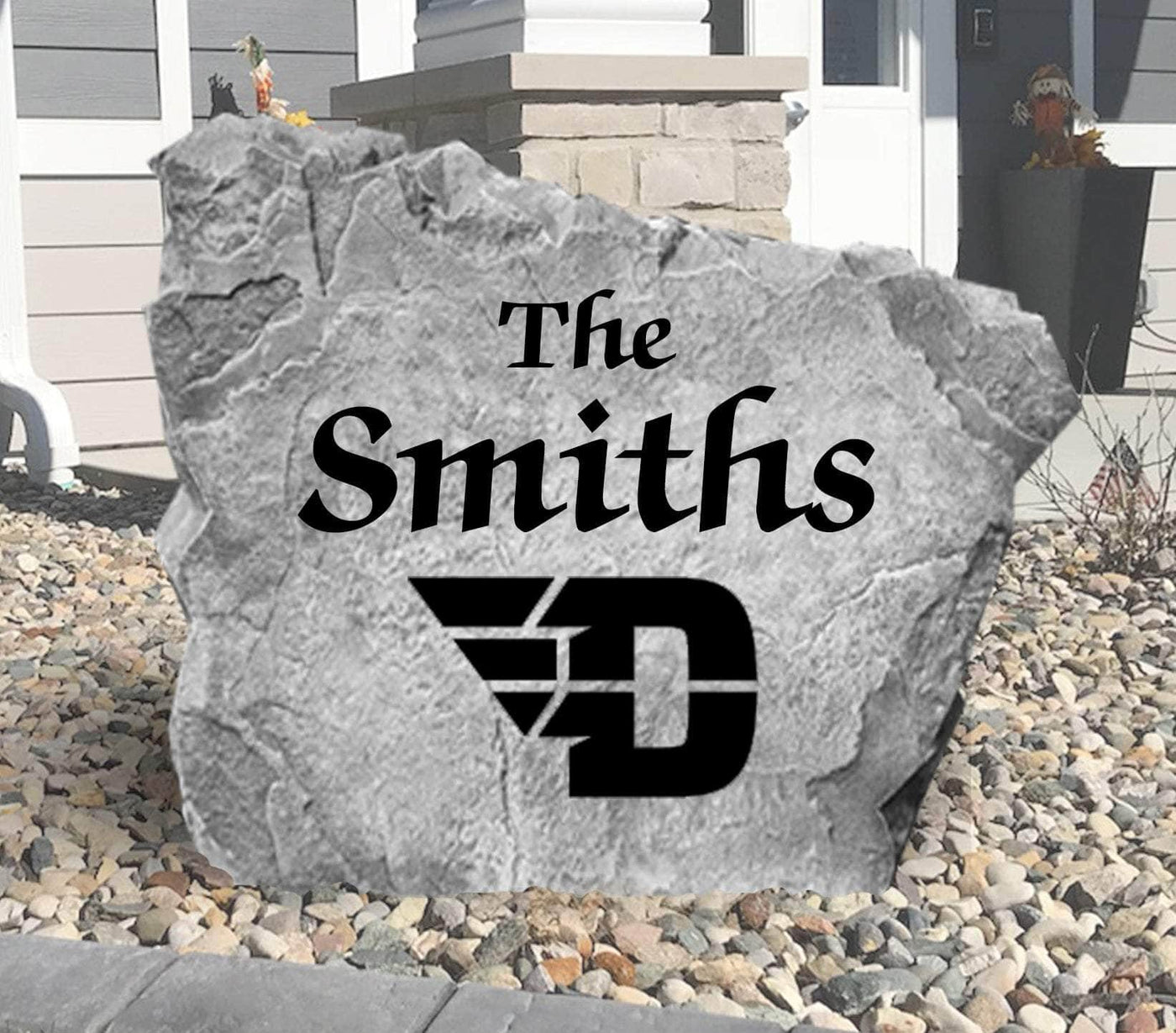 Custom Dayton Flyers stone personalized with family name.