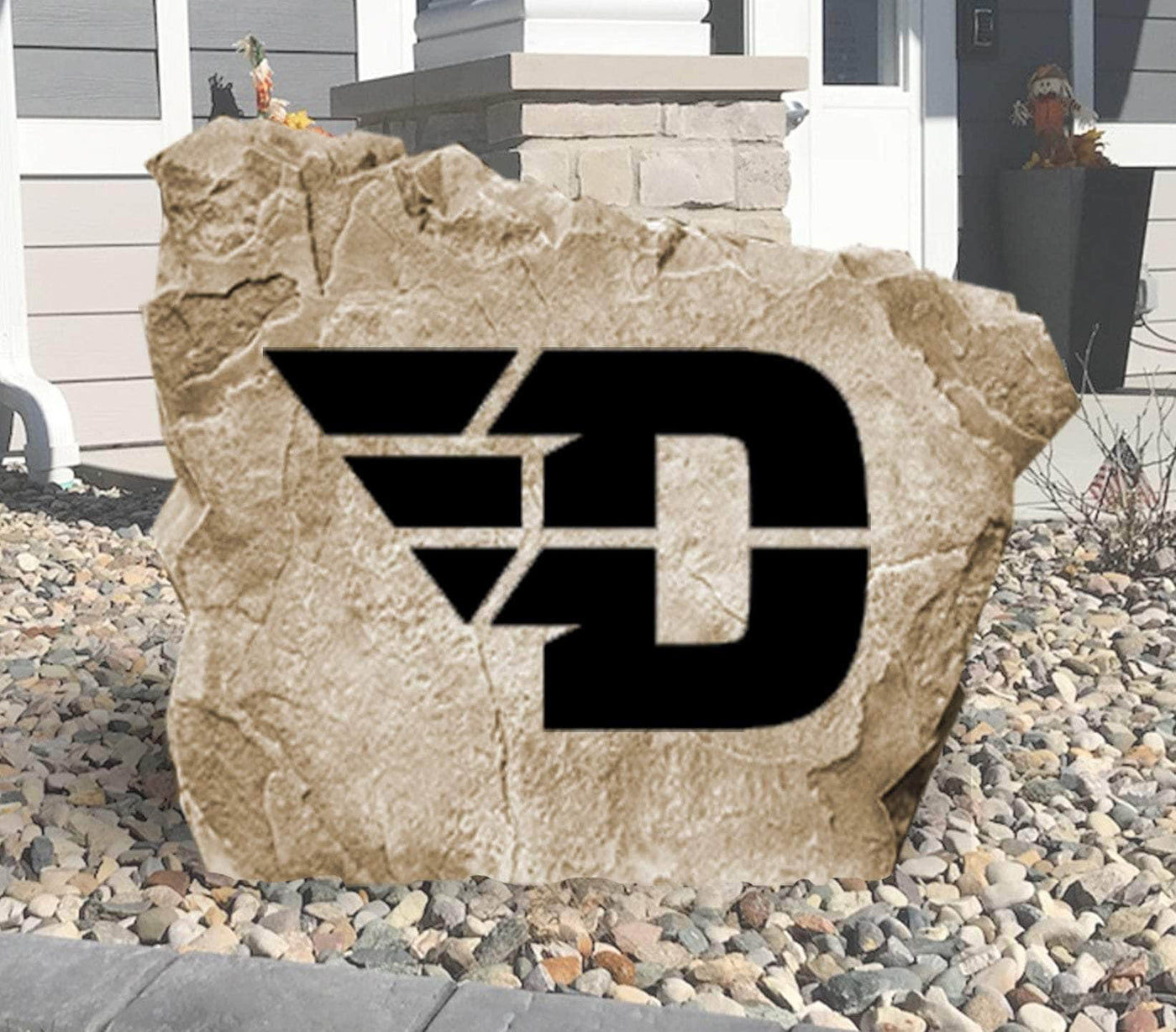 Personalized University of Dayton logo rock for outdoor decor and gifting.