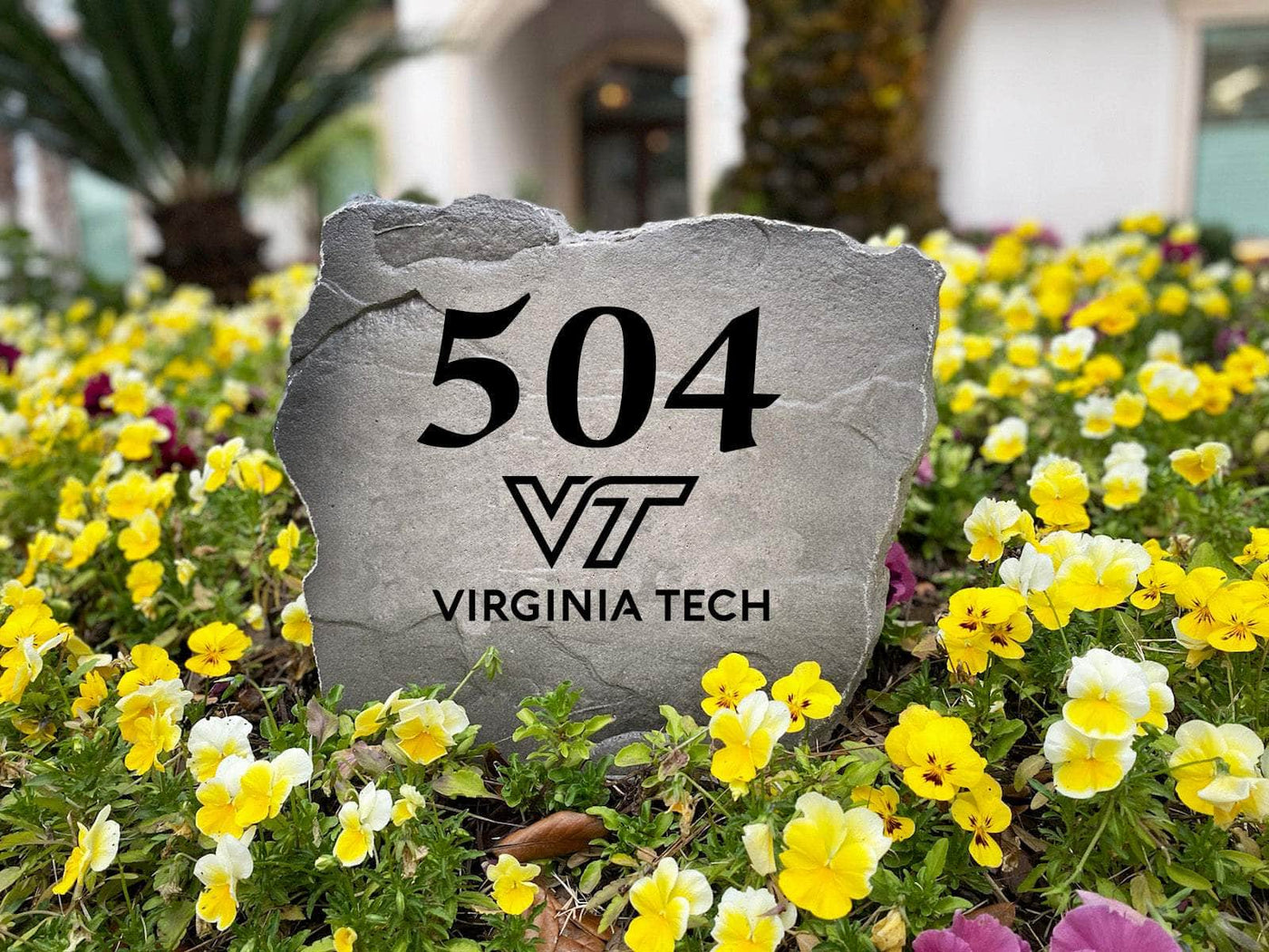 Virginia Tech engraved house number stone for garden or yard