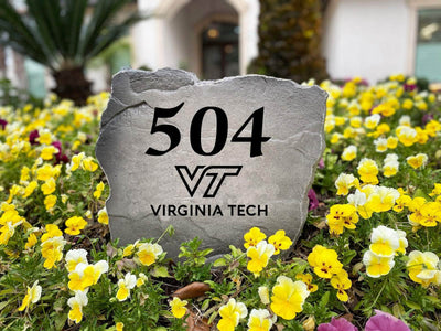 Virginia Tech engraved house number stone for garden or yard